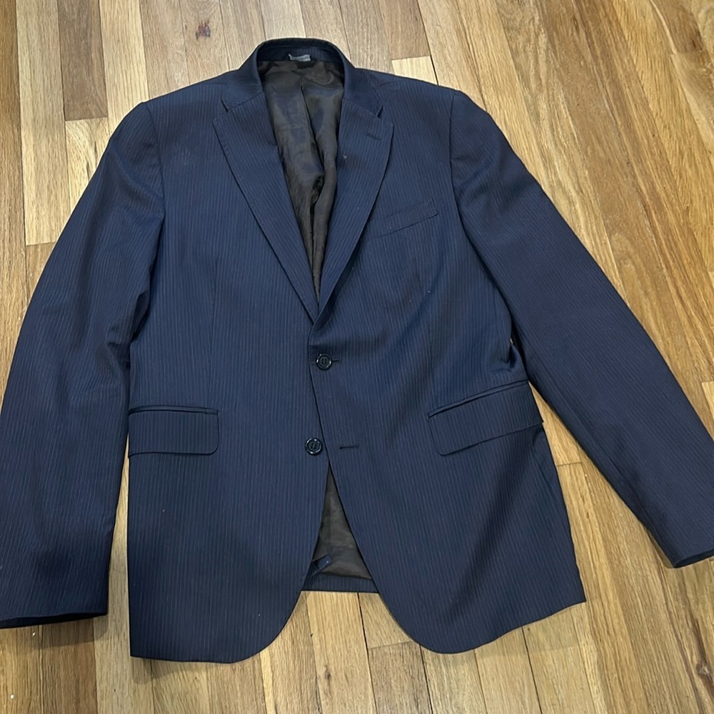 Seven by San Remo Navy Pinstriped Wool Suit Jacket Blazer Sz 42R